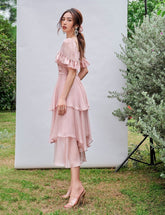 Audrey Square Neck Short Sleeves Layered Midi Dress